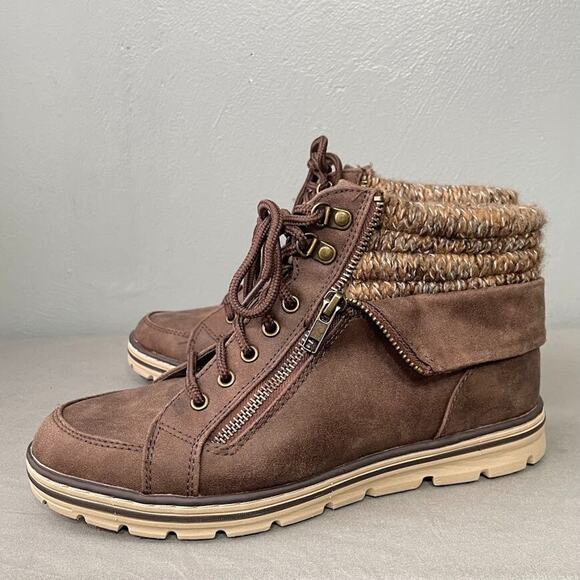 Cliffs Kearny Size 8 Brown Lace Up Ankle Sweater Boots Lightweight Zipper Hiker - Picture 1 of 12